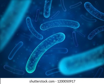 Micro Bacterium And Therapeutic Bacteria Organisms. Microscopic Salmonella, Lactobacillus Or Acidophilus Organism. Abstract Biological  Background