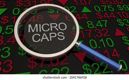 Micro Caps Stock Market Investment Business Company Share Prices Magnifying Glass 3d Illustration