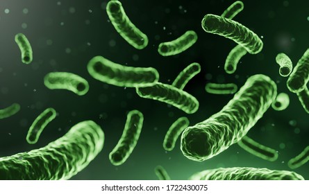 Micro Probiotic Lactobacillus Green Microorganism Realistic Style. Medical, Healthcare And Scientific Concept 3D Illustration.