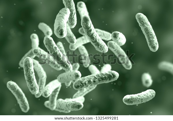 Microbe, microorganism, rod-shaped\
bacterium. 3D illustration of medically important\
bacteria