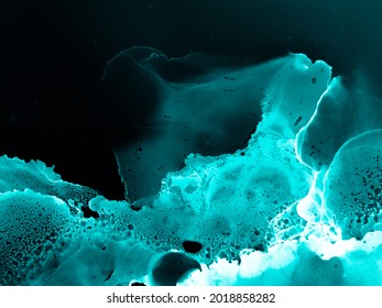 Microbiology Background. Liquid Artwork. Turquoise Biomedical Universe. Black Biochemistry Pattern. Macro Human Bone Scan. Original Splash With Mist Effect. Blue Microbiology Background.