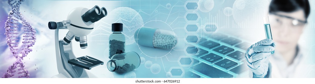 microbiology and pharmaceutical research background, 3d illustration