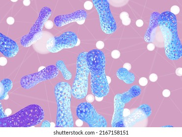 Microbiome Of Organism. Probiotics In Human Immune System. Probiotic Pink Background. Human Health Background. Microbiome Elements Volumetric. Immune System Body. Probiotics Texture Pattern. 3d Image