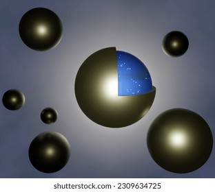 Microcapsule is tiny capsule containing adhesive or a medicine that is released when the capsule is broken, melted, or dissolved 3d rendering