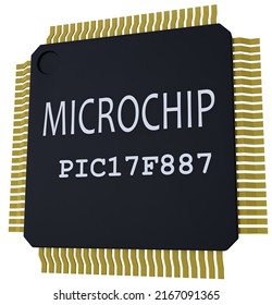 Microchip , Chip Crisis, Gpu. Isolated Micro Chip. 3D Illustration.