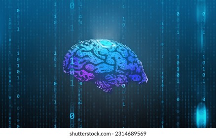 Microchip is implanted in human brain. Neural implants. Brain-computer interface. Neuron technology concept - illustration