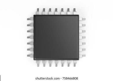 Microchip Isolated On A White Background. 3d Rendering. Top View