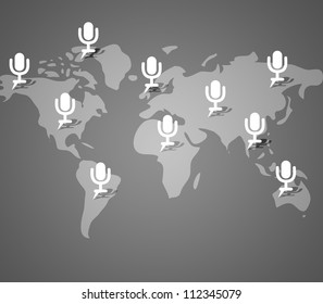 Microphone button on world map background