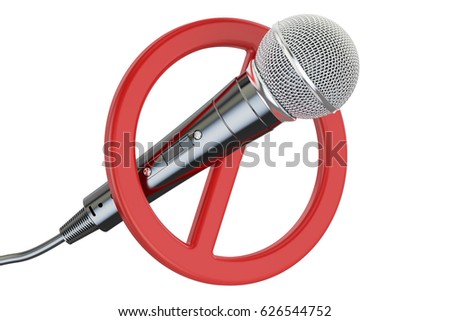Microphone with forbidden symbol, 3D rendering isolated on white background