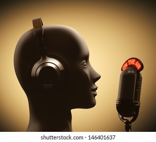 Microphone in front of the human head.