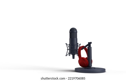 microphone headphone electronic sound audio technology communication radio voice media volume speaker talk song earphone digital online record white background copy space.3d render - Powered by Shutterstock