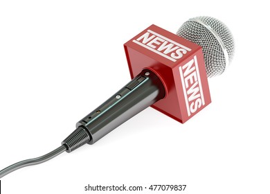 Microphone News, 3D Rendering Isolated On White Background