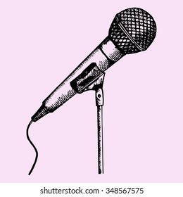 Microphone On A Stand, Doodle Style, Sketch Illustration, Hand Drawn, Raster