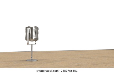 microphone table desk wooden copy space podcast studio music radio headphone earphone audio media recording boardcasting online communication business 30 september music voice internet art.3d render - Powered by Shutterstock