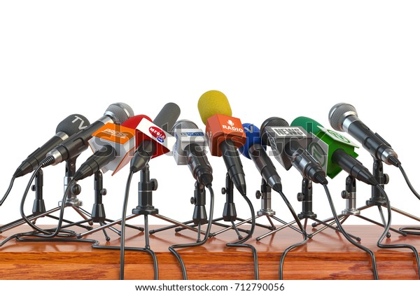 Microfoni di diversi mass media, radio,: illustrazione stock 712790056