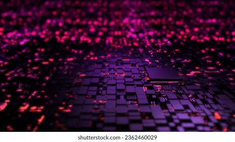 Microprocessor chipset central processor unit on the illumination circuit computer mainboard. Cyber and futuristic concept, hardware, AI, electronics and technology, with copy space - Powered by Shutterstock