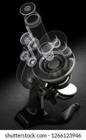 Microscope, basic science equipment, 3d illustration
