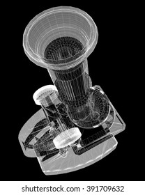  microscope body structure, wire model  on the background