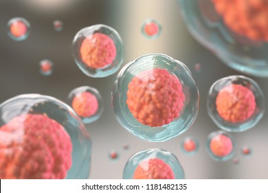 microscope of cell, Embryonic stem cells, Cellular Therapy and Regeneration 3d illustration