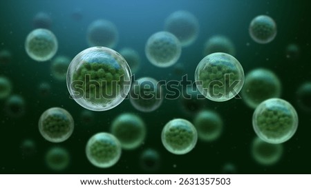 Microscope of cell, Embryonic stem cells, Life and biology concept, 3D rendering