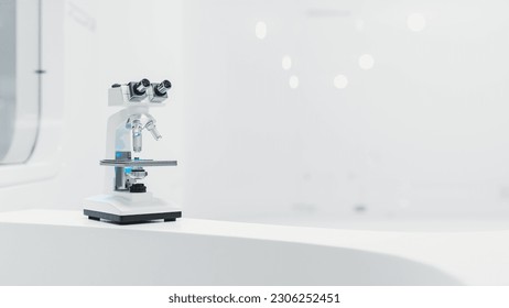 Microscope chemistry. pharmaceutical instrument. microbiology magnifying tool and symbol of chemical science exploration. Space for banner and logo. Science and Technology background. 3D Render. - Powered by Shutterstock