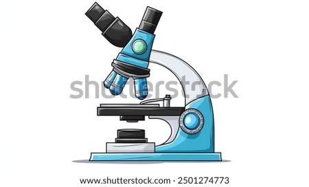 A microscope clipart, science tool element, cartoon style, vibrant colors, isolated on white background