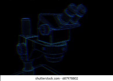 Microscope in Hologram Wireframe Style. Nice 3D Rendering
