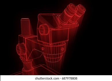 Microscope in Hologram Wireframe Style. Nice 3D Rendering
