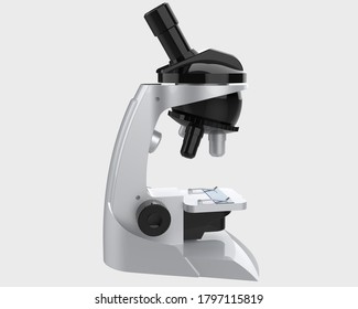 Microscope isolated on grey background. 3d rendering - illustration