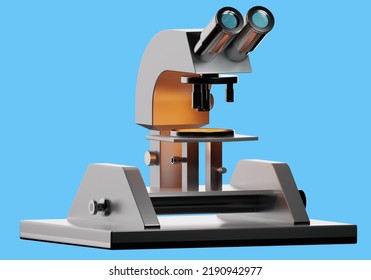 Microscope for scientific work. Scientists microscope on turquoise. Concept of equipment for scientific research. Gray microscope for multiple magnification. Modern laboratory technologies. 3d image. - Powered by Shutterstock