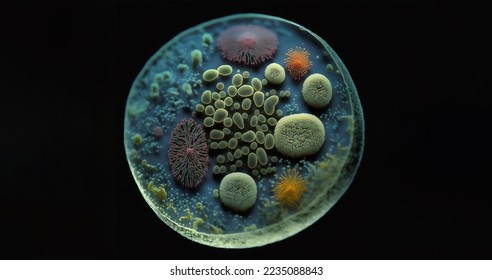 Microscope view of different microbes, antibiotic resistance concept 3d rendering