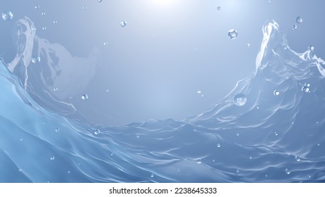 microscope view, microbiological background with abstract waves, mockup with a copy of space, surface glow of matter, air bubbles, 3D rendering