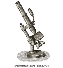  Microscope - vintage engraved illustration- "Cent récits d'histoire naturelle" by C.Delon published in 1889 France