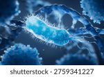 Microscopic biomedical bacteria and DNA, 3d rendering.