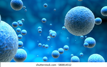 microscopic cells in a blue background, 3d illustration