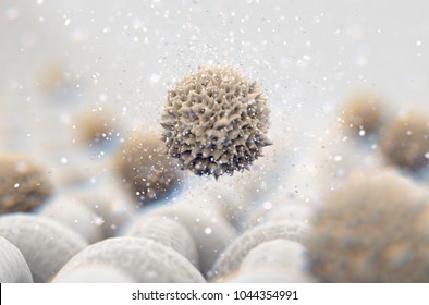 A microscopic close up view of a simple woven textile and a visible brown dirt particle  - 3D render