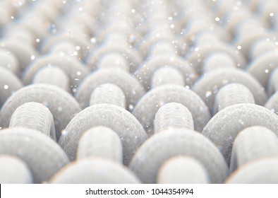 A Microscopic Close Up View Of A Simple Woven Textile And Visible  Airborne Dust Particles  - 3D Render