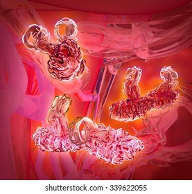 Microscopic illustration of Treponema pallidum, bacterium which causes syphilis, sexually transmitted bacterium; realistic illustration of microbes, microorganism
