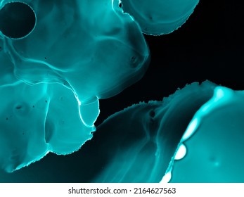 Microscopic Texture. Fractal Splash With Smoke Effect. Blue Biochemistry Pattern. Black Microscopy Space. Liquid Artwork. Macro Human Bone Scan. Turquoise Microscopic Texture.