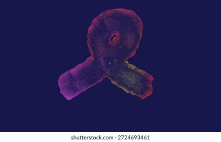 A microscopic view of a cell with a unique shape and vibrant colors against a dark blue background