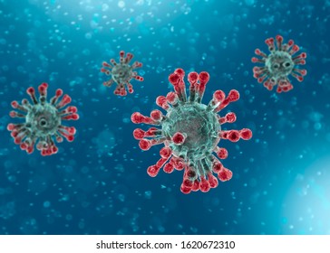 Mikroskopische Darstellung von Coronavirus, einem Erreger, der die Atemwege angreift. Analyse und Test, Experimentierung. Sars. 3D-Darstellung
