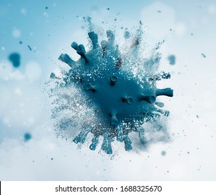 Microscopic view of a infectious virus. Stop virus spreading concept . Splatter effect..  3D illustration of Coronavirus cell.