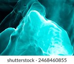 Microscopic Watercolor. Abstract Artwork. Black Biotechnology Pattern. Blue Microscopy Fluid. Original Splash With Smoke Effect. Close Up Human Body Scan. Turquoise Microscopic Watercolor.