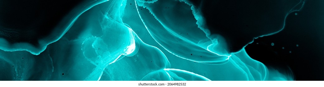 Microscopic Watercolor. Molecular Artwork. Macro Human Body Scan. Blue Aquarelle Universe. Original Splash With Mist Effect. Turquoise Microscopy Pattern. Black Microscopic Watercolor.