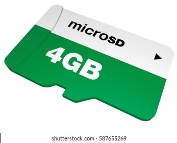 The microSD 4GB, Secure Digital flash memory cards were originally named T-Flash. 3D Rendering. Isolated.