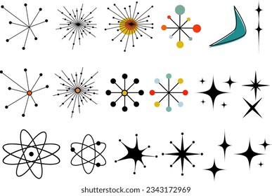 Mid Century Modern Vector Bundle Clip Art Retro MCM Atomic Starburst Digital File MidCentury Shapes Vector Set Atomic Age Space Age Y2K Retro Stars 50 60s Vintage Scrapbooking