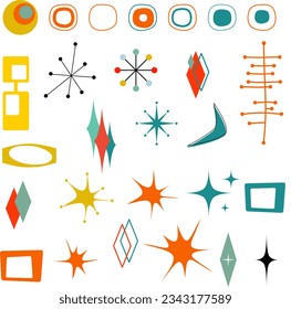 Mid Century Modern Vector Bundle Clip Art Retro MCM Atomic Starburst Digital File MidCentury Shapes Vector Set Atomic Age Space Age Y2K Retro Stars 50 60s Vintage Scrapbooking