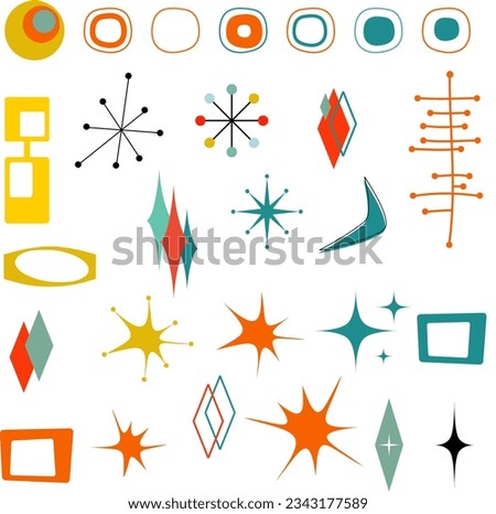 Mid Century Modern Vector Bundle Clip Art Retro MCM Atomic Starburst Digital File MidCentury Shapes Vector Set Atomic Age Space Age Y2K Retro Stars 50 60s Vintage Scrapbooking