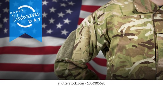 Mid section of military soldier against logo for veterans day in america - Powered by Shutterstock