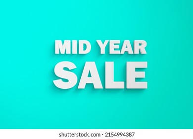 Mid year sale 3D text on isolated  green pastel background.